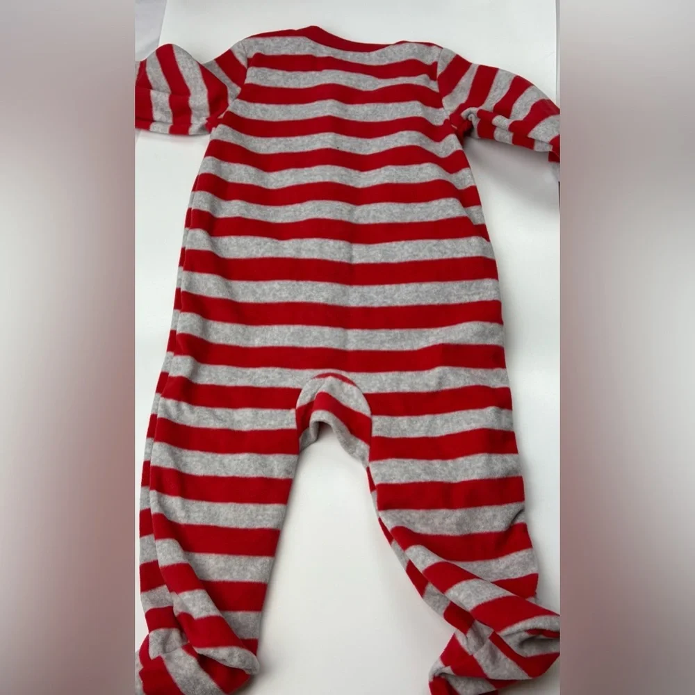 Carter’s Red& Gray Striped Santa One Piece 3-6m
